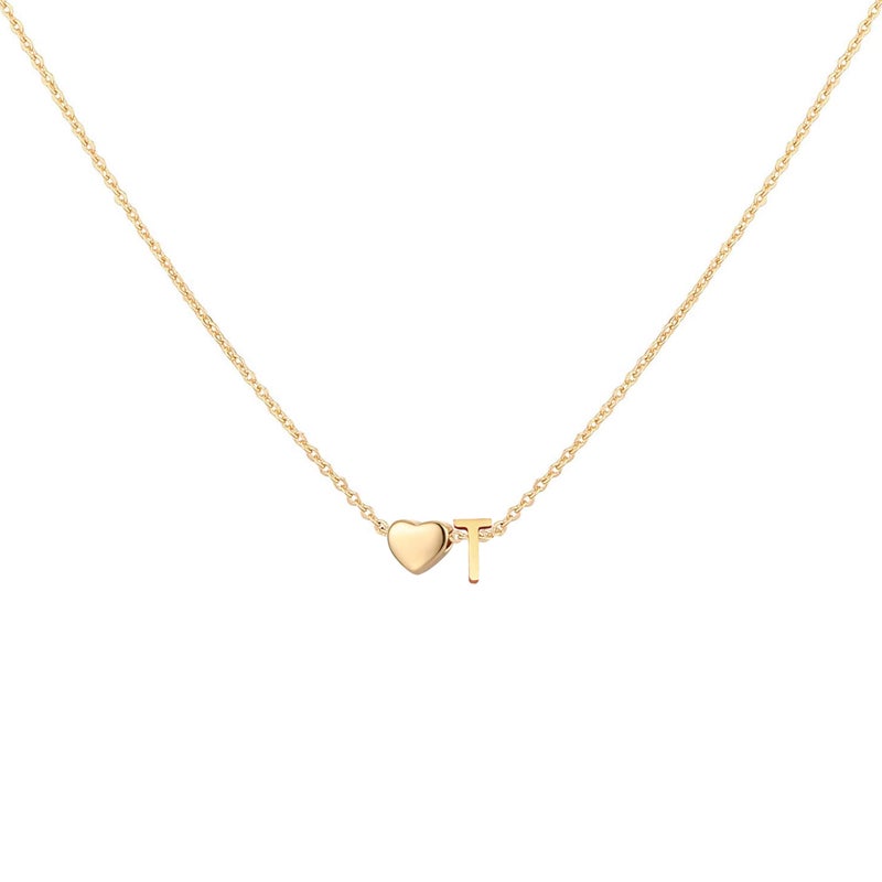 Glimmerst Initial Heart Necklace 18K Gold Plated Stainless Steel Tiny Heart Letter T Necklace Personalized Monogram Name Necklace for Women - Image 1